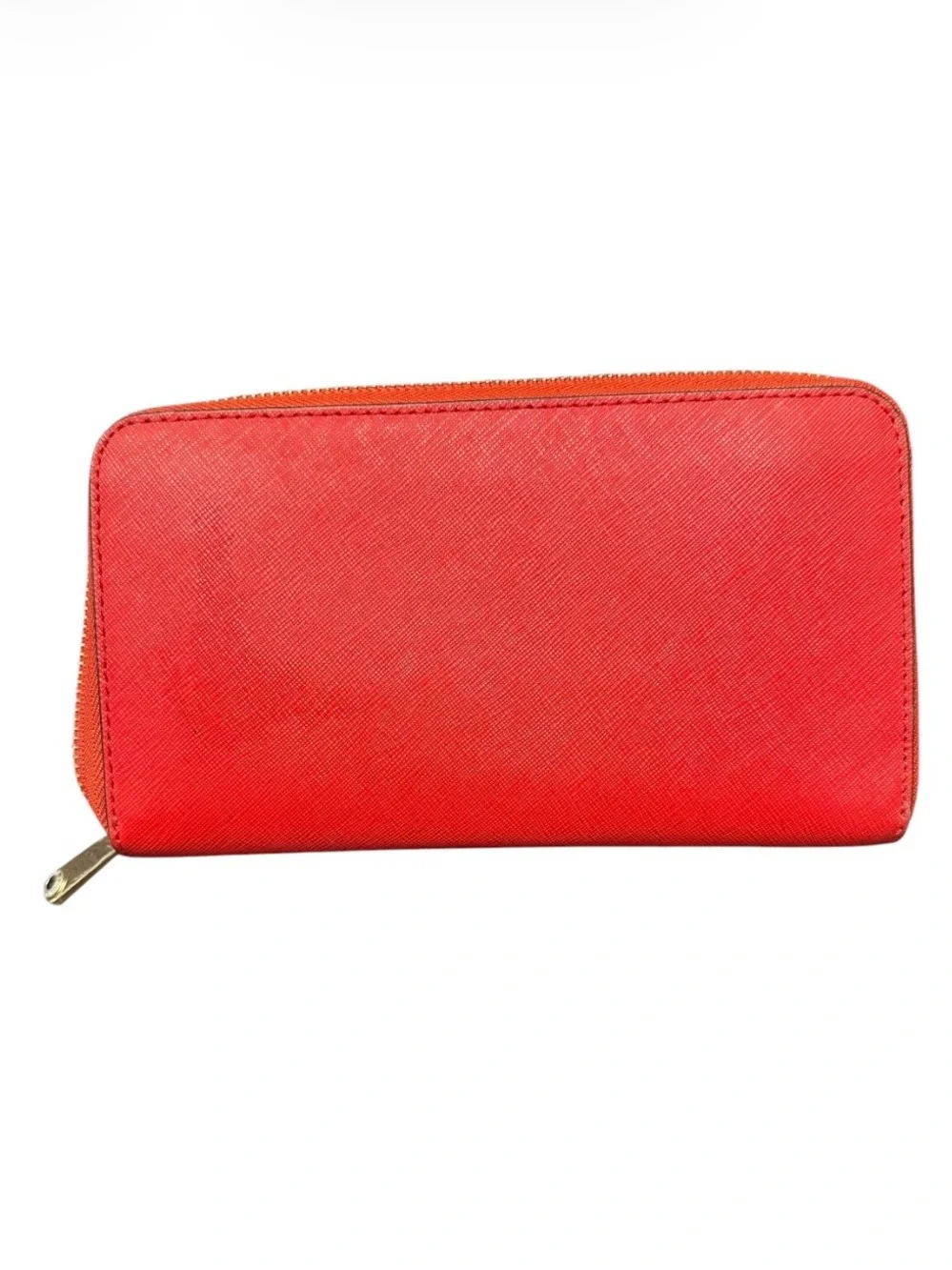 Henri Bendel Red Saffiano Leather Zip Around Wallet Clutch Organizer